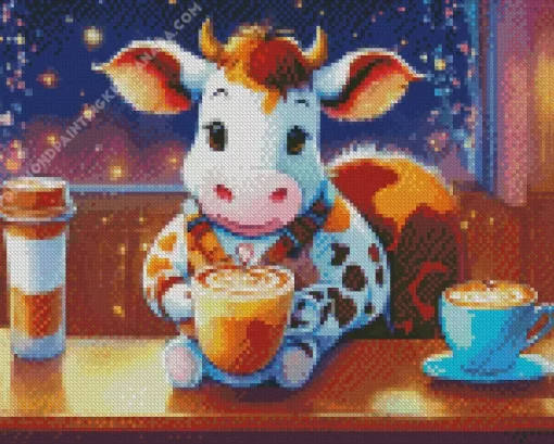 Baby Brown And White Cow Diamond Painting