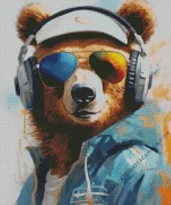 Bear With Headphones Diamond Painting