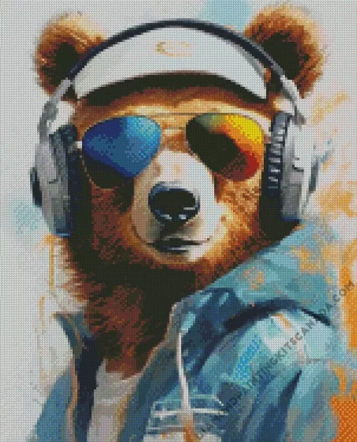 Bear With Headphones Diamond Painting