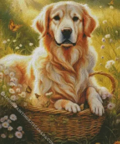 Blonde Labrador In A Basket Diamond Painting