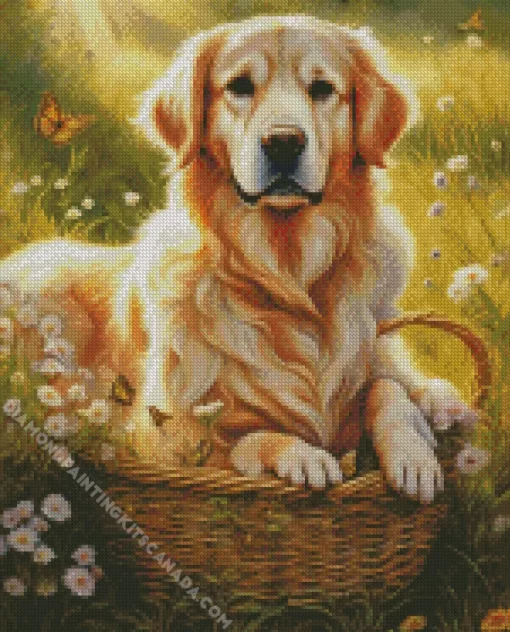 Blonde Labrador In A Basket Diamond Painting