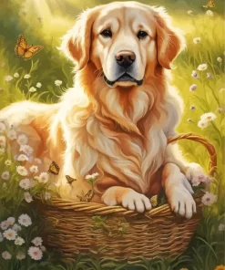 Blonde Labrador In A Basket Diamond Painting