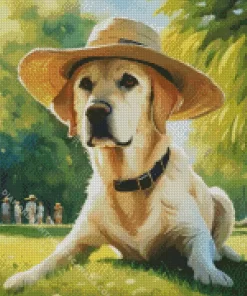 Blonde Labrador Wearing Hat Diamond Painting