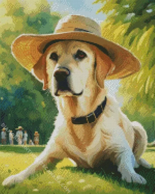 Blonde Labrador Wearing Hat Diamond Painting