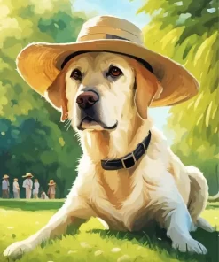 Blonde Labrador Wearing Hat Diamond Painting