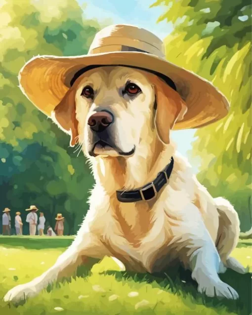 Blonde Labrador Wearing Hat Diamond Painting