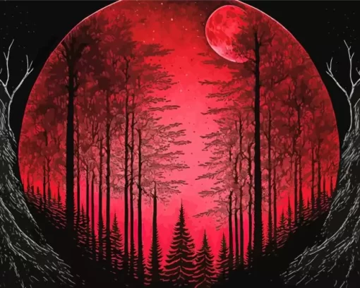 Blood Moon Forest Diamond Painting