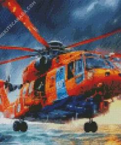 Blue And Orange Helicopter Diamond Painting