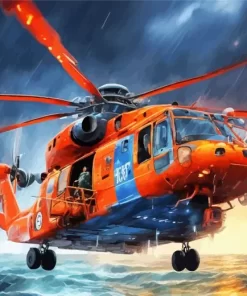 Blue And Orange Helicopter Diamond Painting