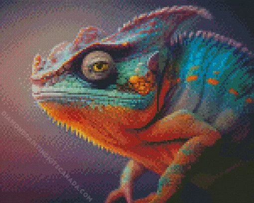 Blue And Orange Iguana Diamond Painting