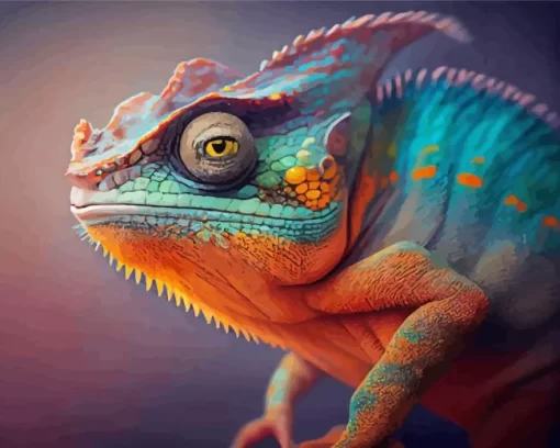 Blue And Orange Iguana Diamond Painting