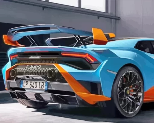 Blue And Orange Lamborghini Diamond Painting