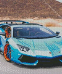 Blue And Orange Lamborghini Car Diamond Painting