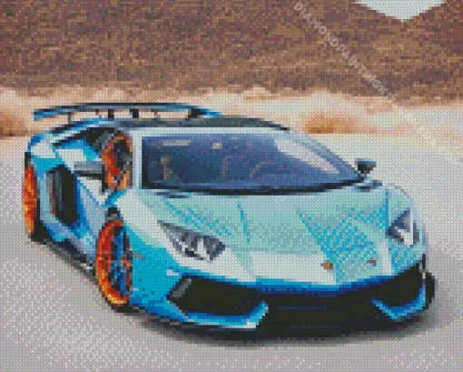 Blue And Orange Lamborghini Car Diamond Painting