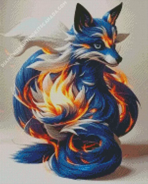 Blue And Orange White Fox Diamond Painting