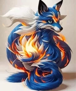 Blue And Orange White Fox Diamond Painting