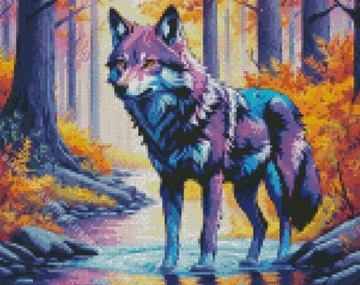 Blue And Purple Wolf Diamond Painting