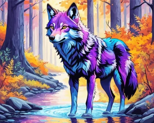 Blue And Purple Wolf Diamond Painting