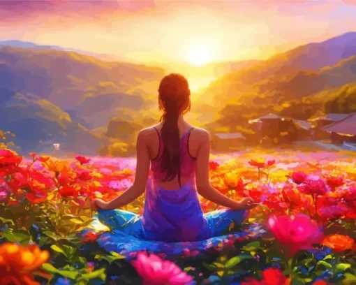 Cool Yoga Girl Sunset Diamond Painting