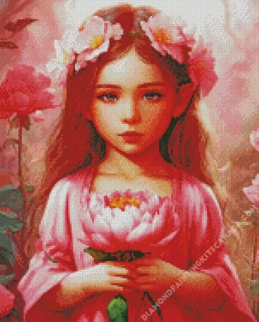 Cute Elf Girl And Flower Diamond Painting