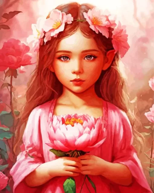 Cute Elf Girl And Flower Diamond Painting