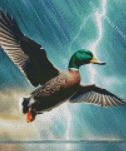 Duck Flying In A Electric Storm Diamond Painting