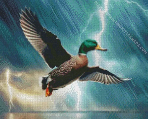 Duck Flying In A Electric Storm Diamond Painting