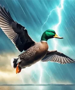 Duck Flying In A Electric Storm Diamond Painting