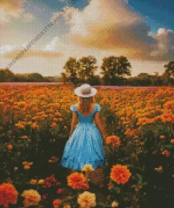 Girl And Flowers Diamond Painting