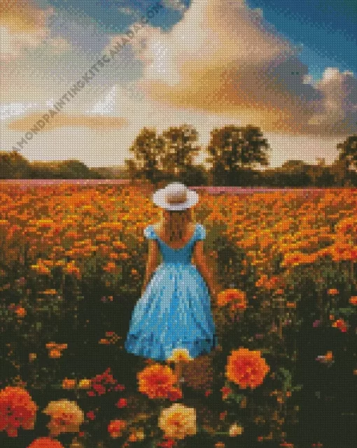 Girl And Flowers Diamond Painting