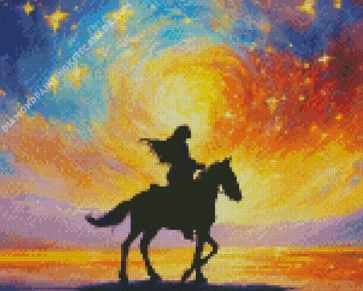 Girl And Horse Silhouette Diamond Painting