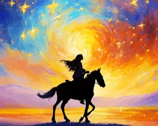 Girl And Horse Silhouette Diamond Painting