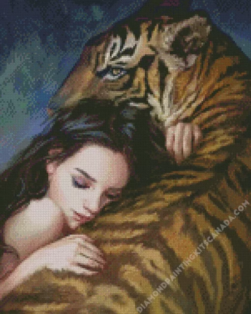 Girl Hugging Tiger Diamond Painting