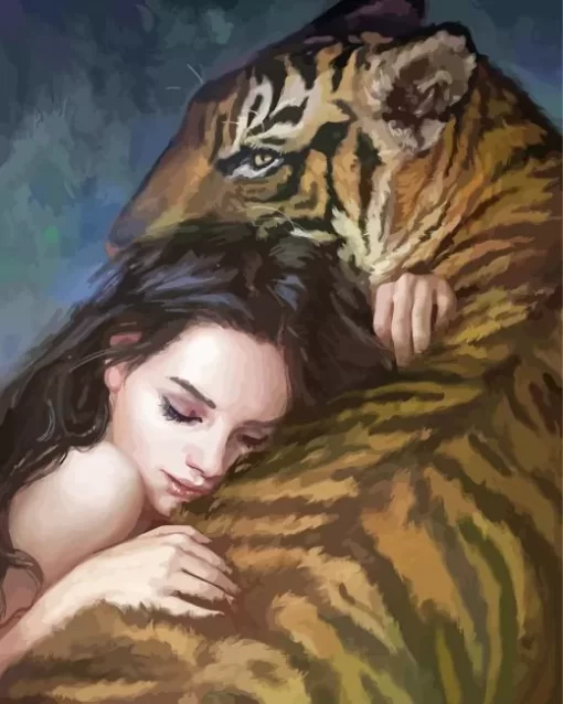 Girl Hugging Tiger Diamond Painting