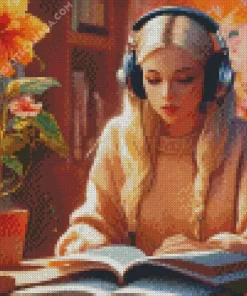 Girl In Library Studying Diamond Painting