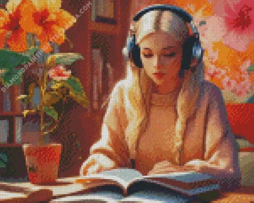 Girl In Library Studying Diamond Painting