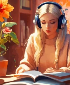 Girl In Library Studying Diamond Painting