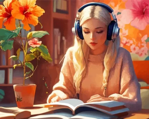 Girl In Library Studying Diamond Painting