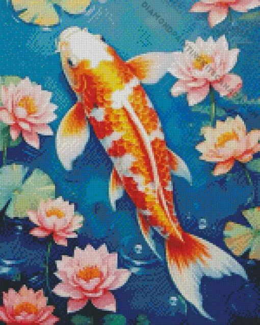 Golden Koi And Flowers Diamond Painting