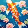 Golden Koi And Flowers Diamond Painting