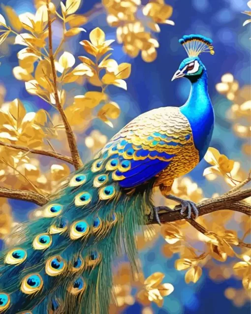 Golden Peacock Bird Diamond Painting