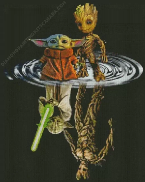 Groot And Yoda Reflection Diamond Painting