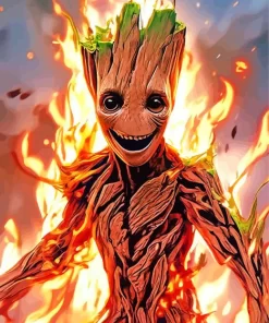 Groot In Fire Diamond Painting