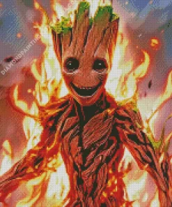 Groot In Fire Diamond Painting