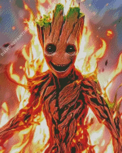 Groot In Fire Diamond Painting