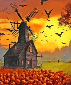 Halloween Farm Windmill Diamond Painting