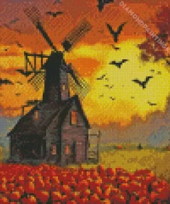 Halloween Farm Windmill Diamond Painting