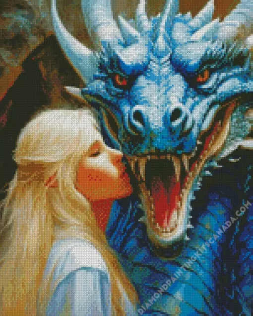 Lady And Blue Dragon Diamond Painting