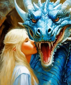 Lady And Blue Dragon Diamond Painting