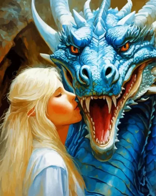 Lady And Blue Dragon Diamond Painting